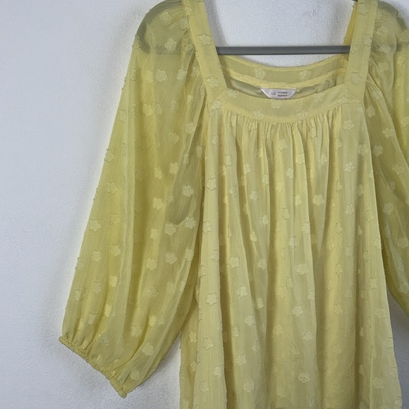 LC Lauren Conrad Yellow Textured Balloon Sleeve Square Neck Blouse Top Plus XXL - Picture 3 of 9